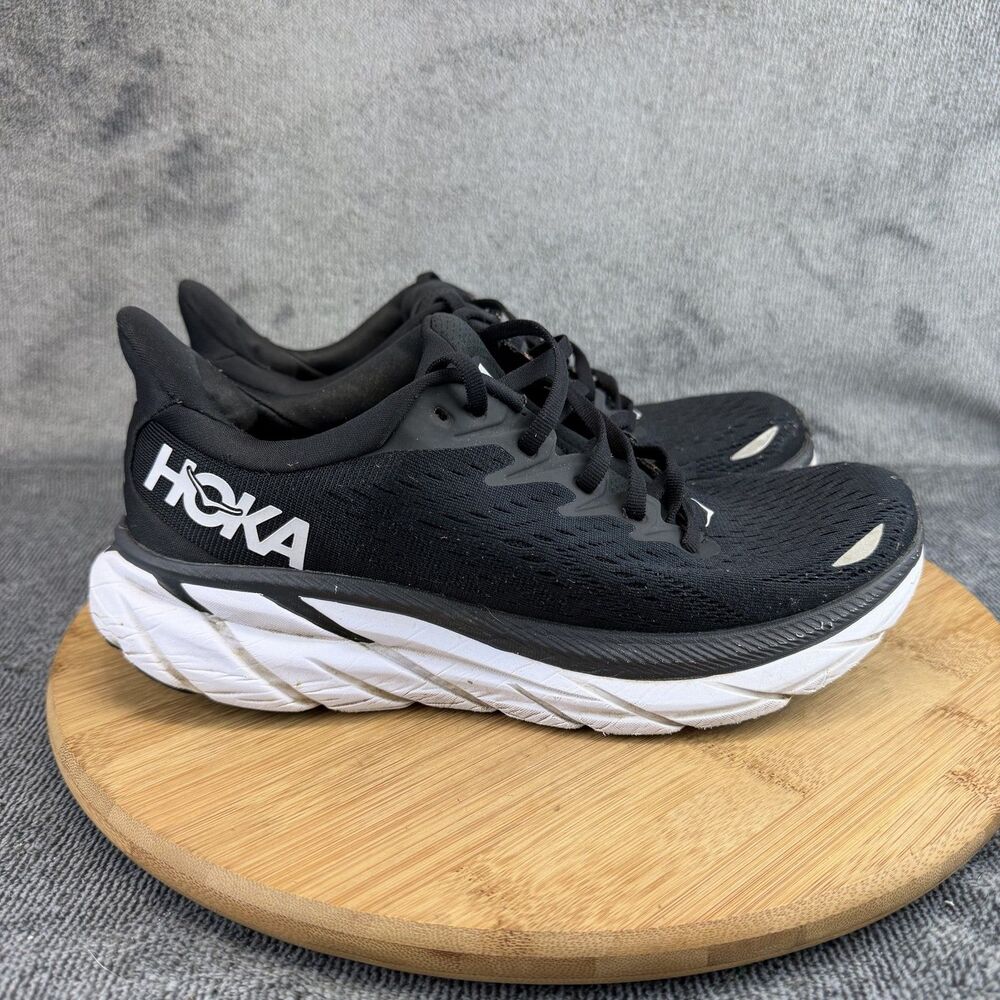 Hoka One One Clifton 8 Shoes Womens Size 8 Black Running Sneakers 1119394 BWHT
